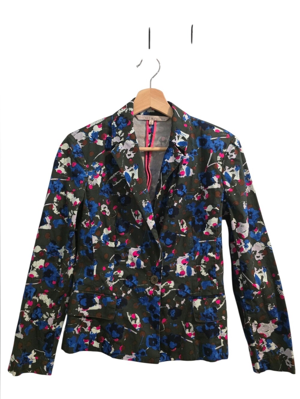 Rachel By Rachel Roy Bold Floral Print Stretch Cotton Casual Blaxer Size 4 EUC